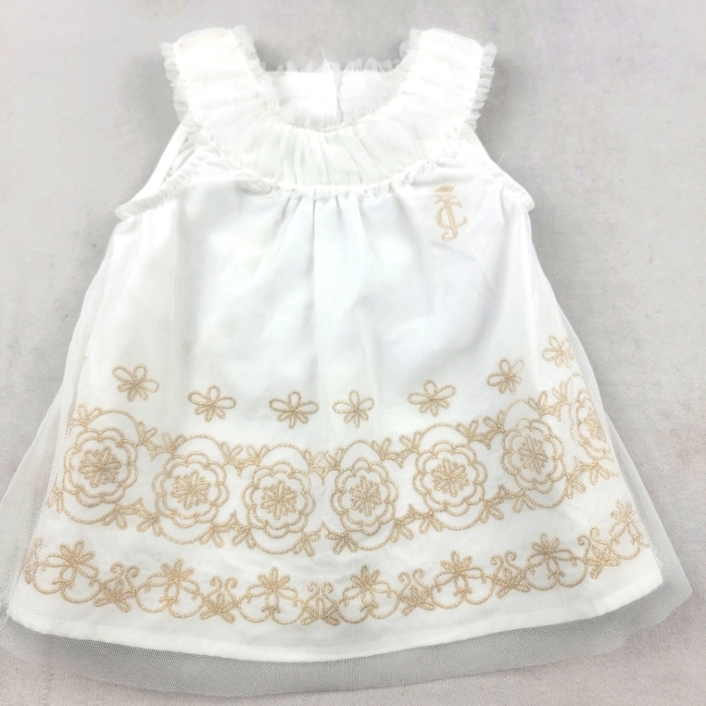 NWOT Juicy Couture gold embroidered tool dress Size 6/9 months